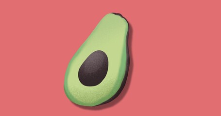 Organic avocado with seed, avocado halves and whole fruits on pink background. Top view. Pop art design, creative summer food concept.