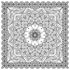 Outline square floral pattern in mehndi style for henna, mehndi, tattoo, decoration. decorative ornament in ethnic oriental style. doodle ornament. outline hand draw illustration. coloring book page.