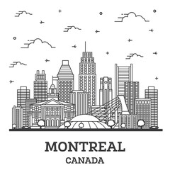 Naklejka premium Outline Montreal Canada City Skyline with Modern Buildings Isolated on White.