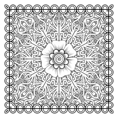 Outline square floral pattern in mehndi style for henna, mehndi, tattoo, decoration. decorative ornament in ethnic oriental style. doodle ornament. outline hand draw illustration. coloring book page.