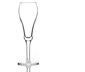 Outline of an empty champagne tulip glass on a white background. Transparency created by a...