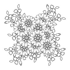 Mehndi flower for henna, mehndi, tattoo, decoration. decorative ornament in ethnic oriental style. doodle ornament. outline hand draw illustration. coloring book page.