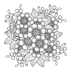 Mehndi flower for henna, mehndi, tattoo, decoration. decorative ornament in ethnic oriental style. doodle ornament. outline hand draw illustration. coloring book page.