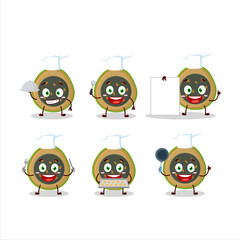 Cartoon character of slice of alibertia with various chef emoticons