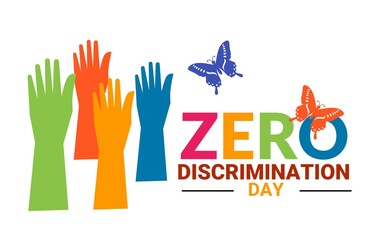 Vector illustration of hand and colorful butterfly as zero discrimination day concept.