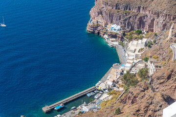 Zigzag staircase leading to the port of Fira, Greece