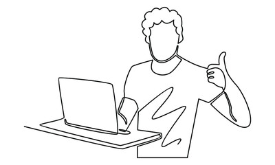 Continue line of man working with laptop