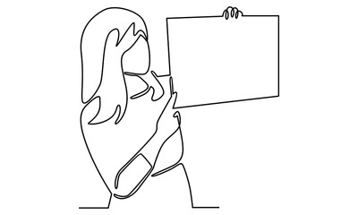 Continue line of woman hold a white board