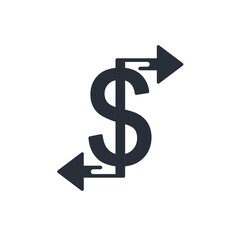 Dollar and movement arrows. Financial transfer. Vector icon isolated on white background.