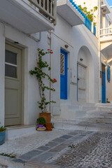 White street in the old town of Mykonos, Greece