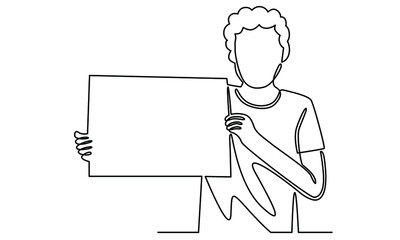 Continue line of man hold a white board