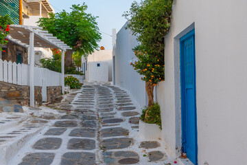 White street in the old town of Mykonos, Greece
