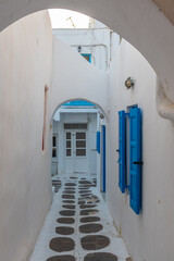 White street in the old town of Mykonos, Greece