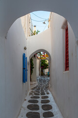 White street in the old town of Mykonos, Greece