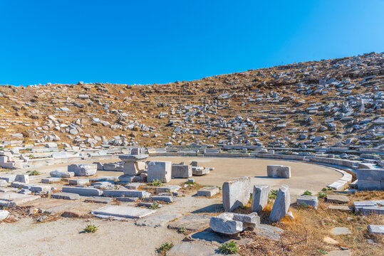 Theatre at ancient ruins at Delos island in Greece