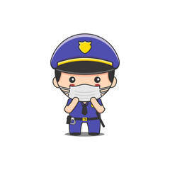 cute police man wearing a mask