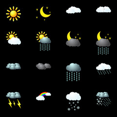 modern cloud weather icon set on dark background