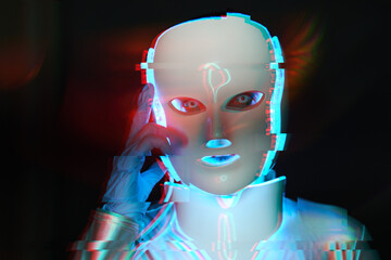 Portrait of futuristic robot. Image with glitch effect.