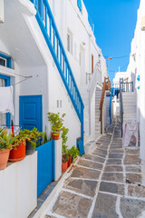 White street in the old town of Mykonos, Greece