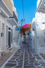 White street in the old town of Mykonos, Greece