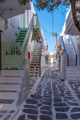 White street in the old town of Mykonos, Greece