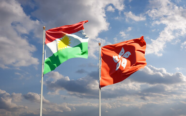 Flags of Kurdistan and Hong Kong HK.