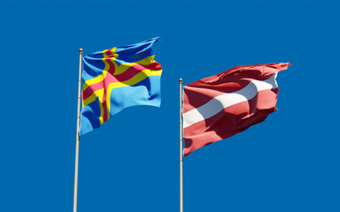 Flags of Latvia and Aland Islands.