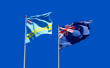 Flags of New Zealand and Aruba.