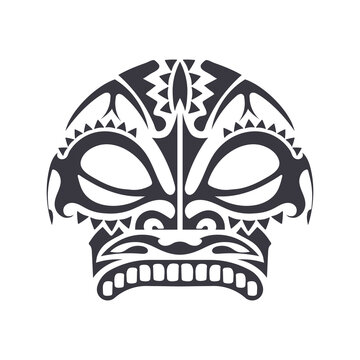Polynesian Maori face tattoo vector pattern, Hawaiian man or woman tribal design. Hawaiian geometric face black and white
