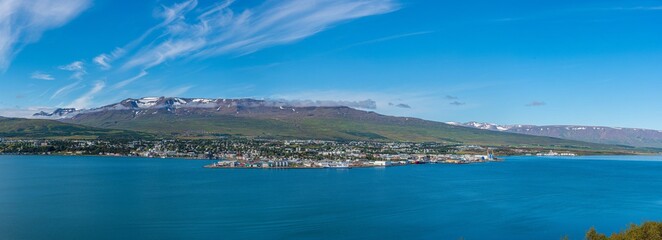 Aerial view of Icelandic town Akureyri