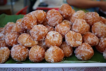 Thai name: E-Tui dessert, fried dough stick with sugar coated nuts, Thai dessert