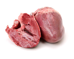 raw pig heart close-up isolated on white background