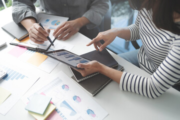 business startup team briefing plan project. creative startup business people group in office