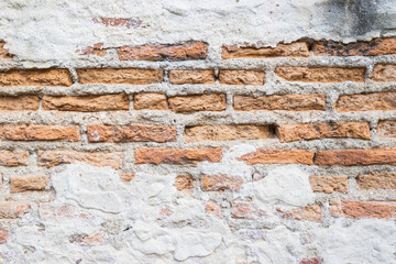 Empty Old Brick Wall Shabby Building Facade With Damaged Plaster