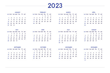 2023 calendar set in classic strict style. wall table calendar schedule, minimal restrained business design for notebook and planner. Week starts on sunday