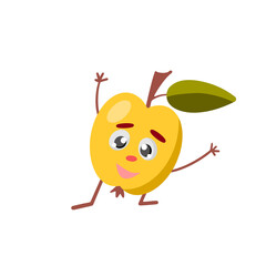 Cute and funny apple character in comic style looking up, cartoon vector illustration isolated on white background.