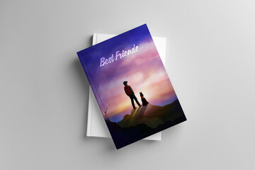 Books with blank covers on light background