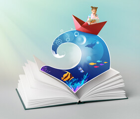 Open book on light background