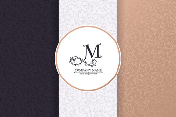 Premium Vector M logo. Monnogram, lettering. Seamless pattern. Personal logo or sign for branding an elite company.