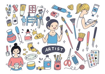 artist and the equipments doodle element