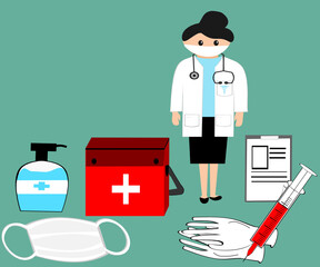 doctor with a syringe And first aid bag Cartoon occupation vector illustration