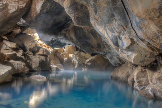 View of Grotagja cave on Iceland