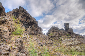 Dimmuborgir lava field situated on Iceland