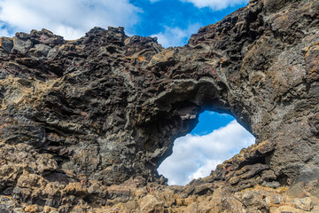 Rock window at Dimmuborgir lava field situated on Iceland