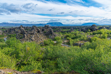 Dimmuborgir lava field situated on Iceland