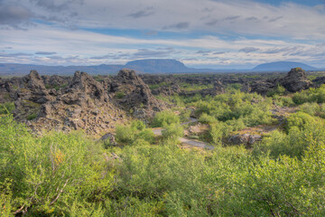 Dimmuborgir lava field situated on Iceland