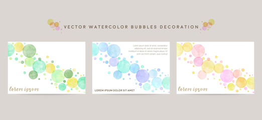 vector card design template with colorful bubbles, watercolor decoration on white background