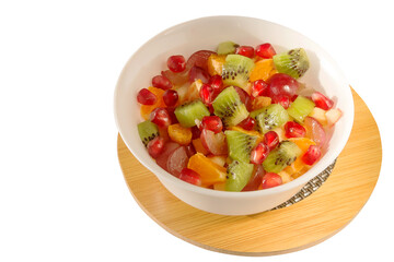 Fresh tasty juicy fruit salad for breakfast and snack in a white bowl. Isolated on white background.
L

Автор
