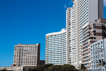 Upward View of Hotels and Tall Residential Buildings, Durban
