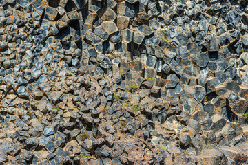 Detail of hexagonal basalt rocks at Hljodaklettar on Iceland